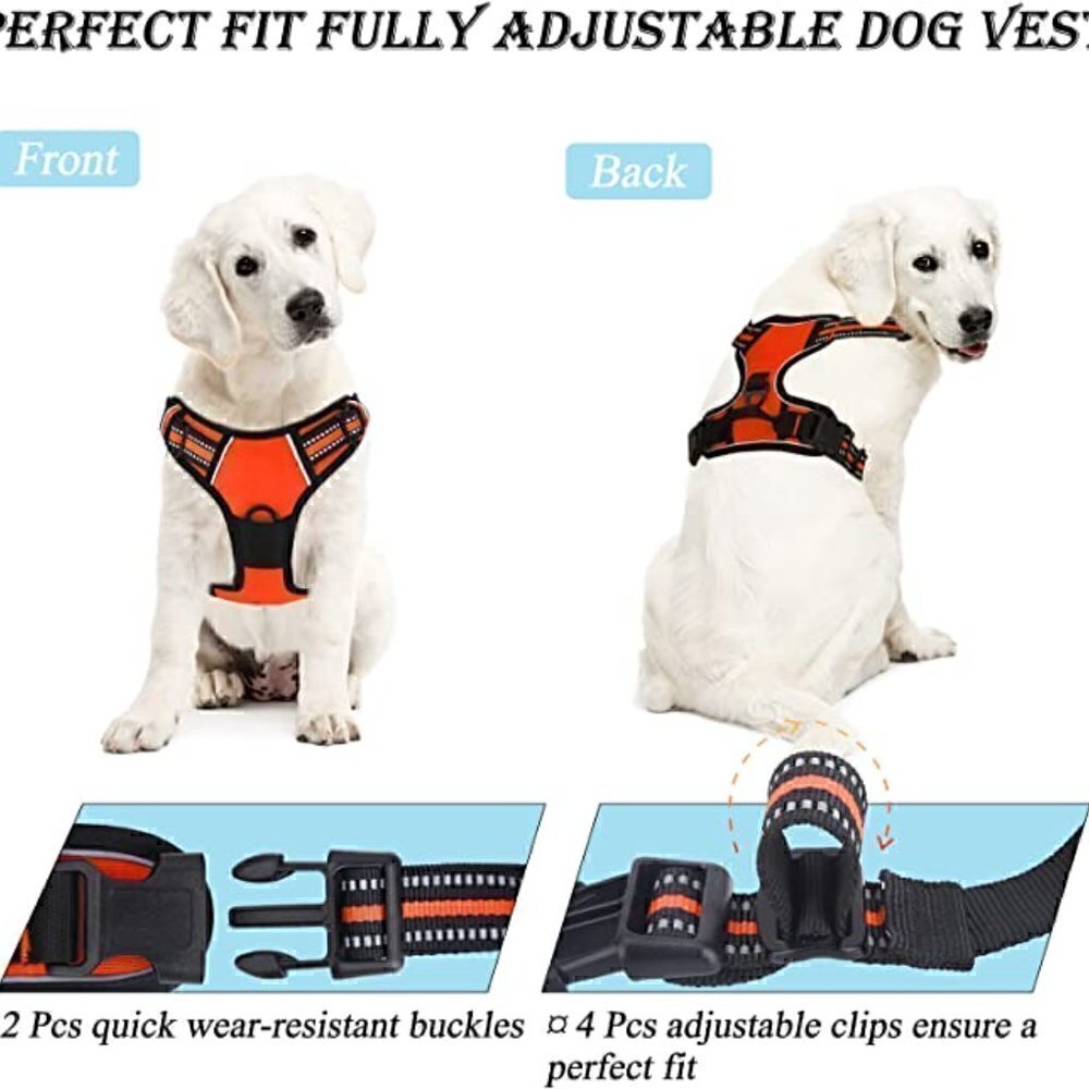NWT Black And Orange Reflective Adjustable Dog Harness With Leash, Size XS